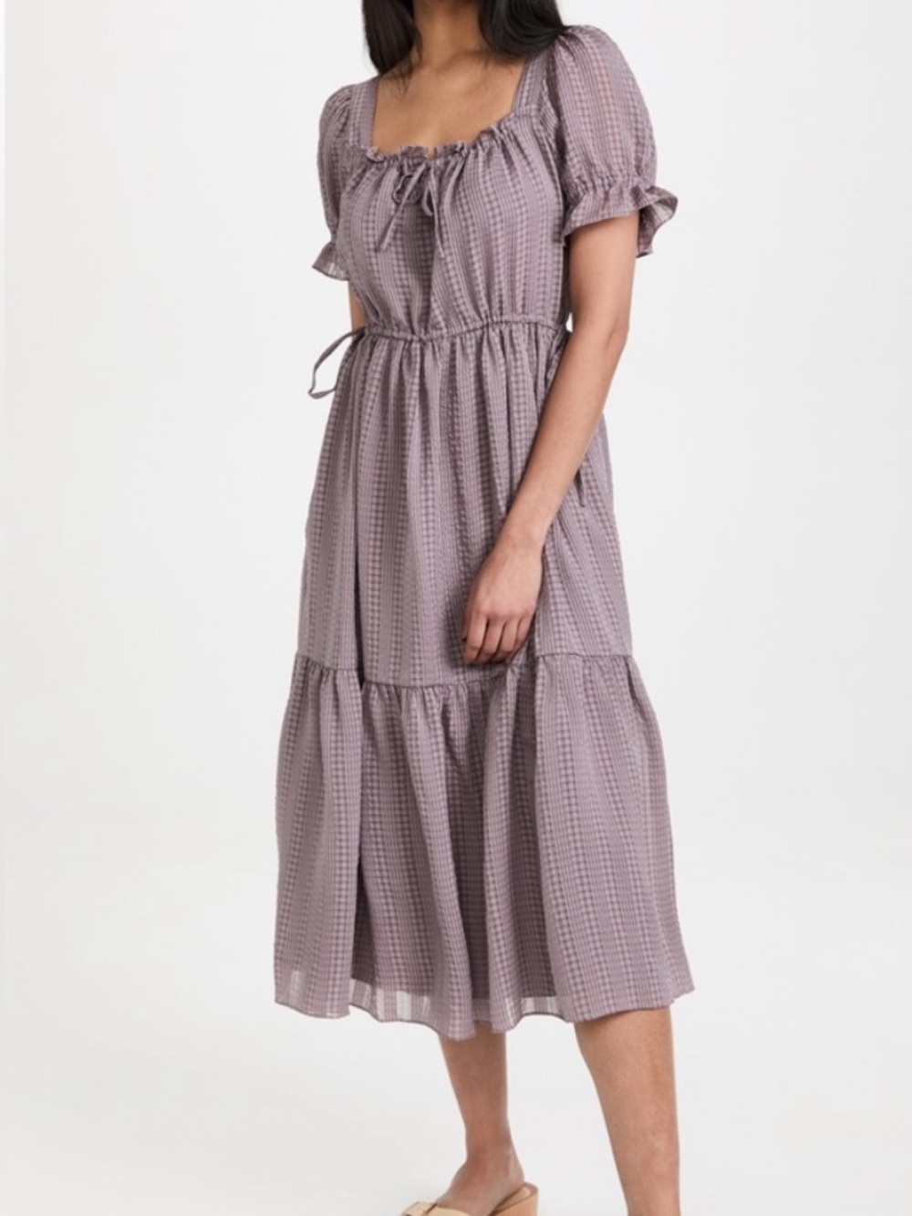 Madewell seersucker square neck midi dress medium M